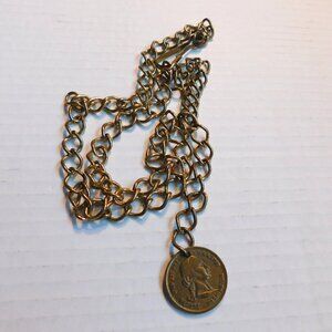 Vintage Chain Belt Gold Tone Faux Commemorative Coin of George Washington